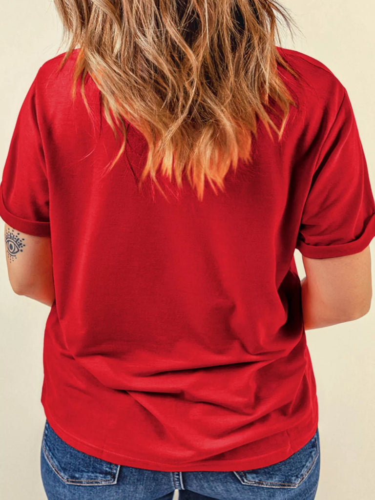 Merry Christmas Short Sleeve Graphic Tee - Scarlet by Trendsi from FREYA’S CLOSET