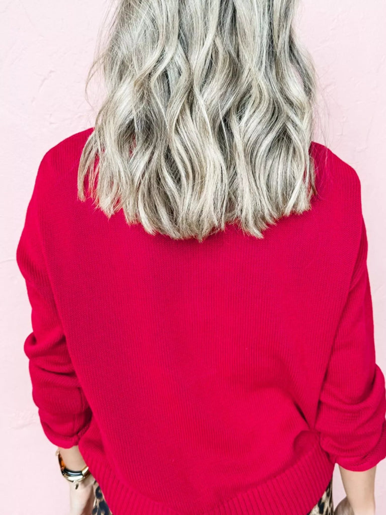 MERRY Letter Pattern Christmas Baggy Sweater - Deep Red by Trendsi from FREYA’S CLOSET