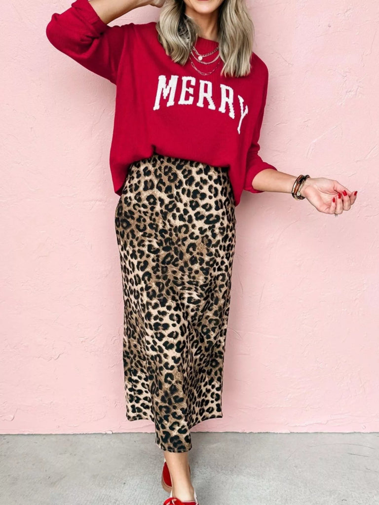MERRY Letter Pattern Christmas Baggy Sweater - Deep Red by Trendsi from FREYA’S CLOSET