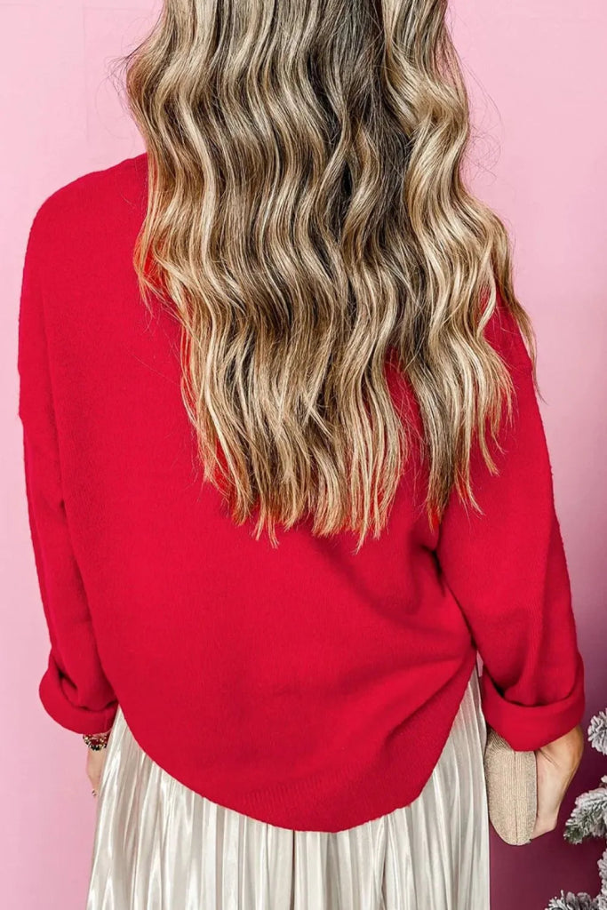 MERRY Round Neck Long Sleeve Sweater - Deep Red by Trendsi from FREYA’S CLOSET