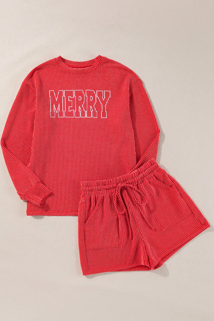 MERRY Round Neck Long Sleeve Top and Shorts Lounge Set - Deep Red by Trendsi from FREYA’S CLOSET