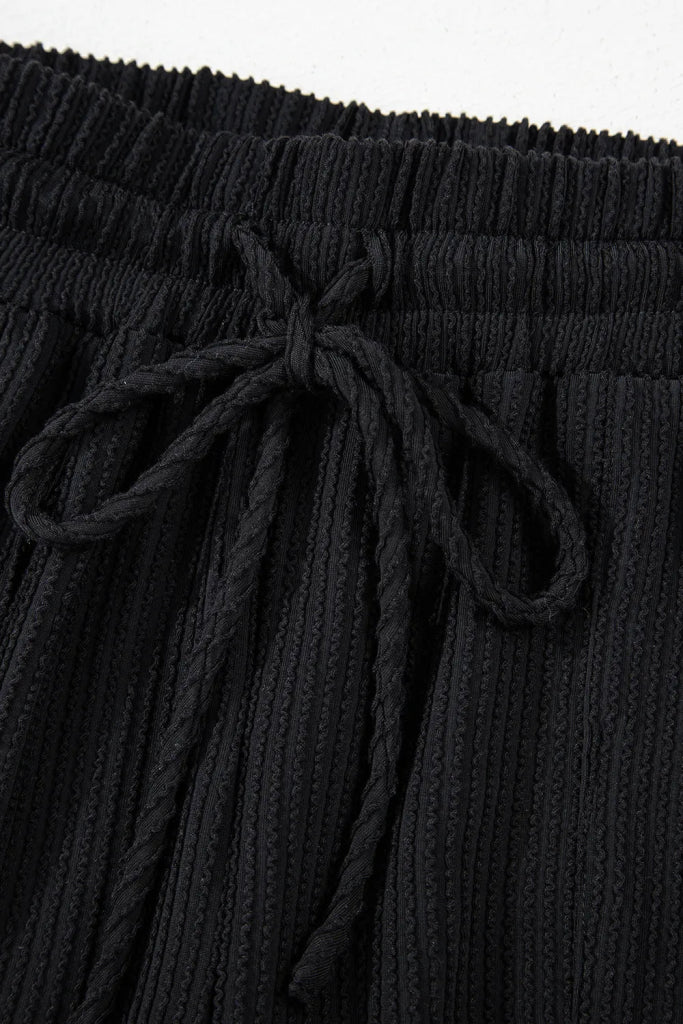 MERRY Round Neck Long Sleeve Top and Shorts Set - Black by Trendsi from FREYA’S CLOSET