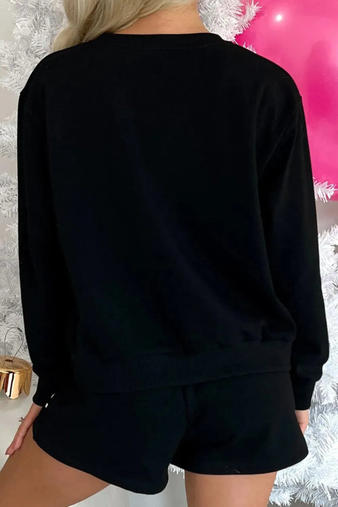 MERRY Sequin Round Neck Long Sleeve Top and Shorts Set - Black by Trendsi from FREYA’S CLOSET