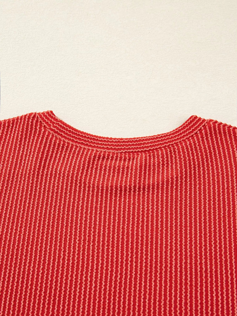 Merry Twisted Rib Christmas Loose Long Sleeve Top - Red by Trendsi from FREYA’S CLOSET