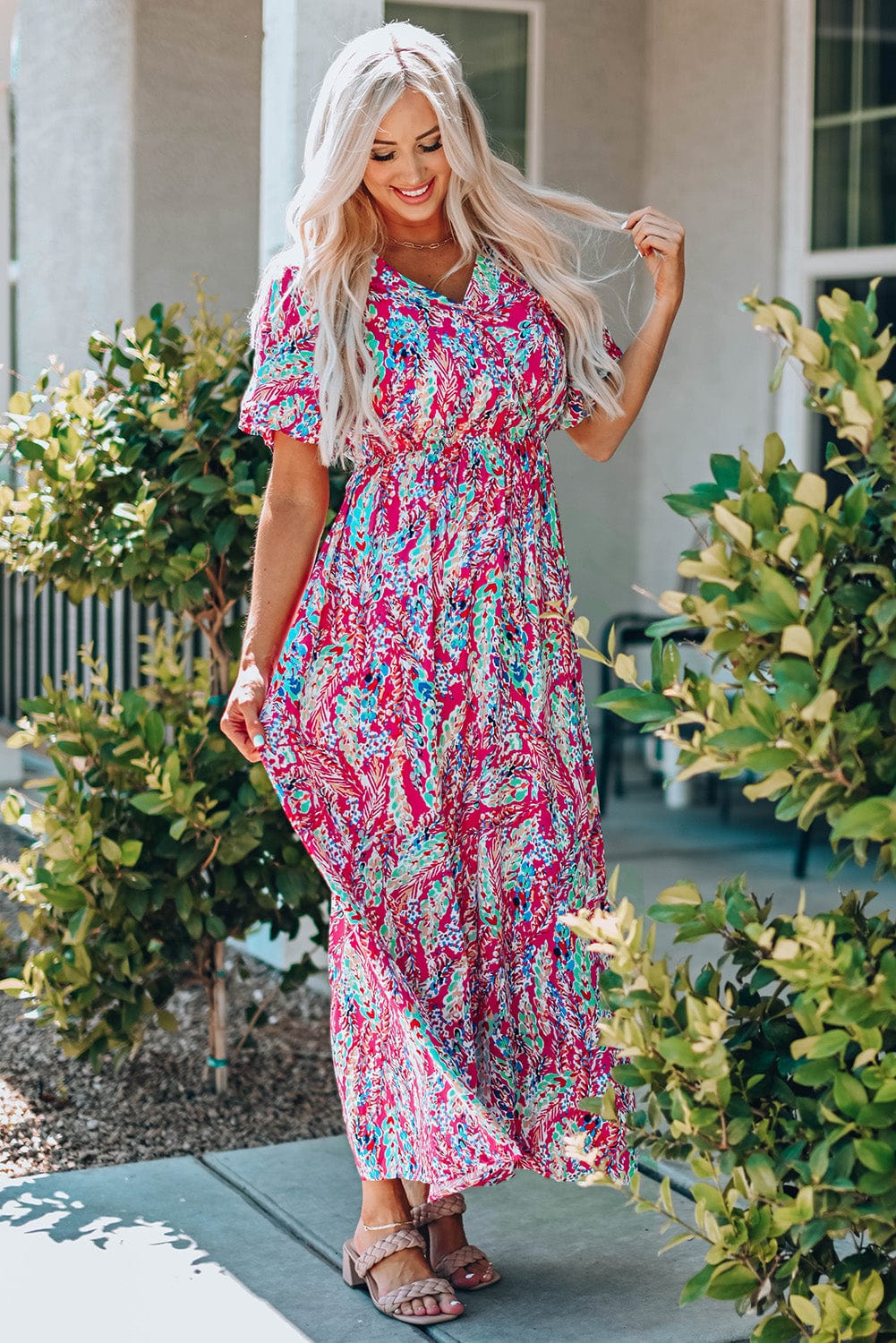 Trendsi Multicolored V-Neck Maxi Dress