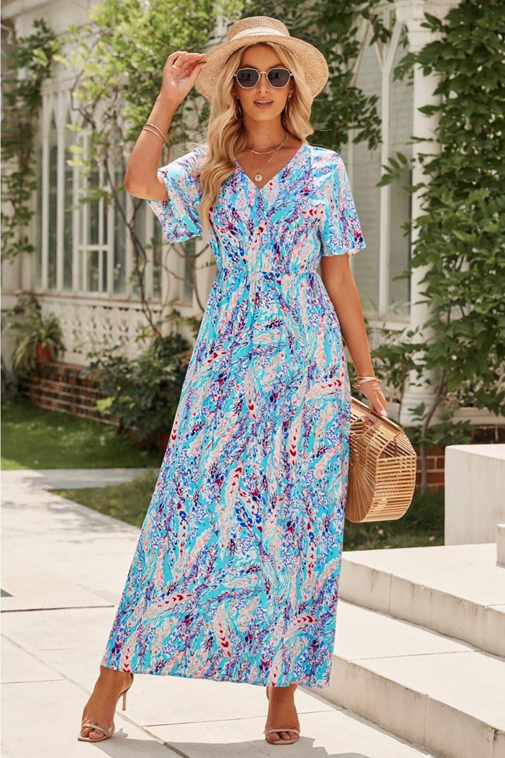 Trendsi Pastel  Blue / S Multicolored V-Neck Maxi Dress