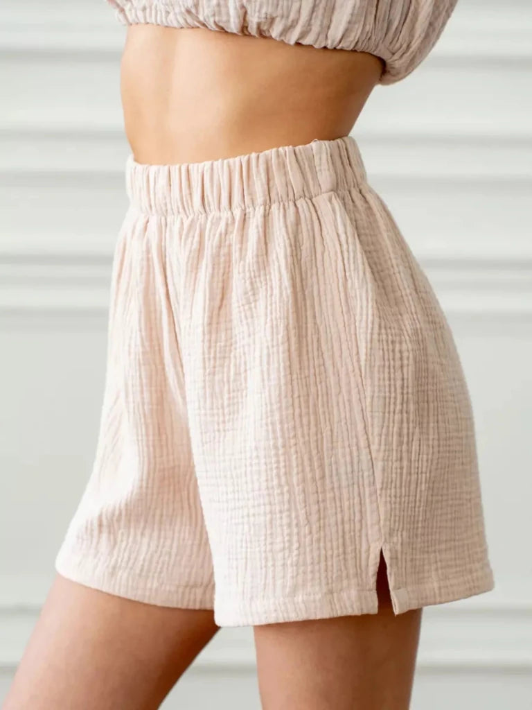 Off - Shoulder Cropped Top and Shorts Set - Khaki by Trendsi from FREYA’S CLOSET