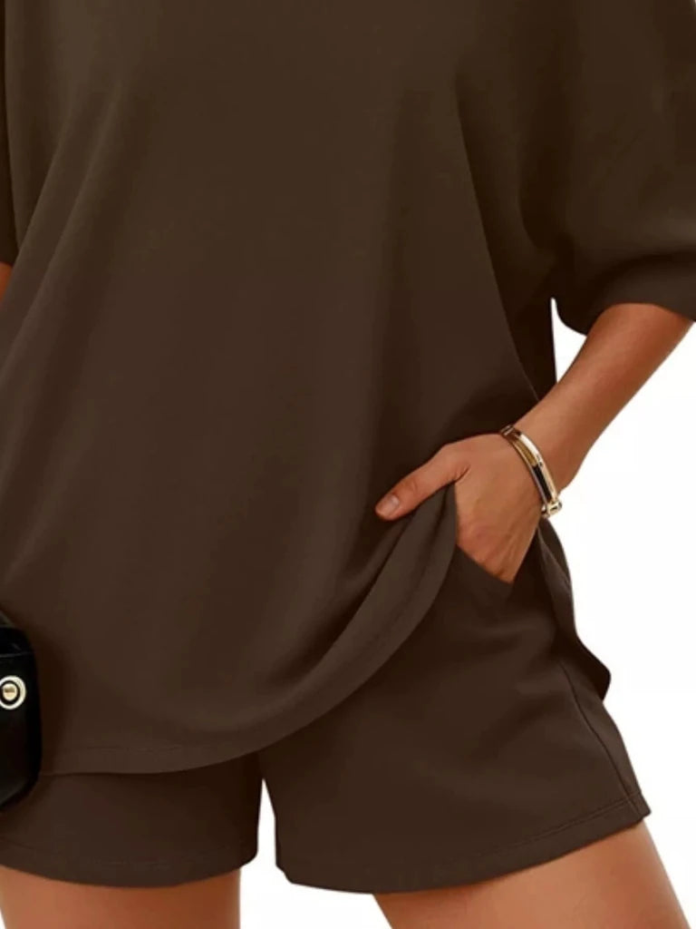 One-shoulder short sleeve top and shorts set, alternate product image