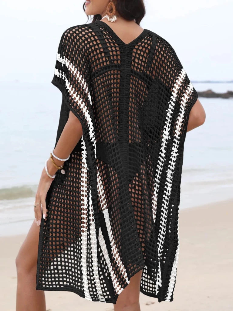 Open Front Contrast Openwork Cover - Up - Black by Trendsi from FREYA’S CLOSET