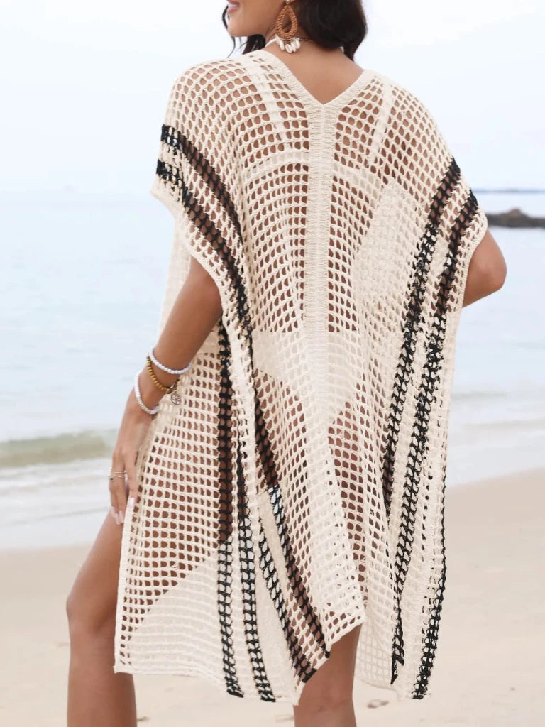Open Front Contrast Openwork Cover - Up - Tan by Trendsi from FREYA’S CLOSET