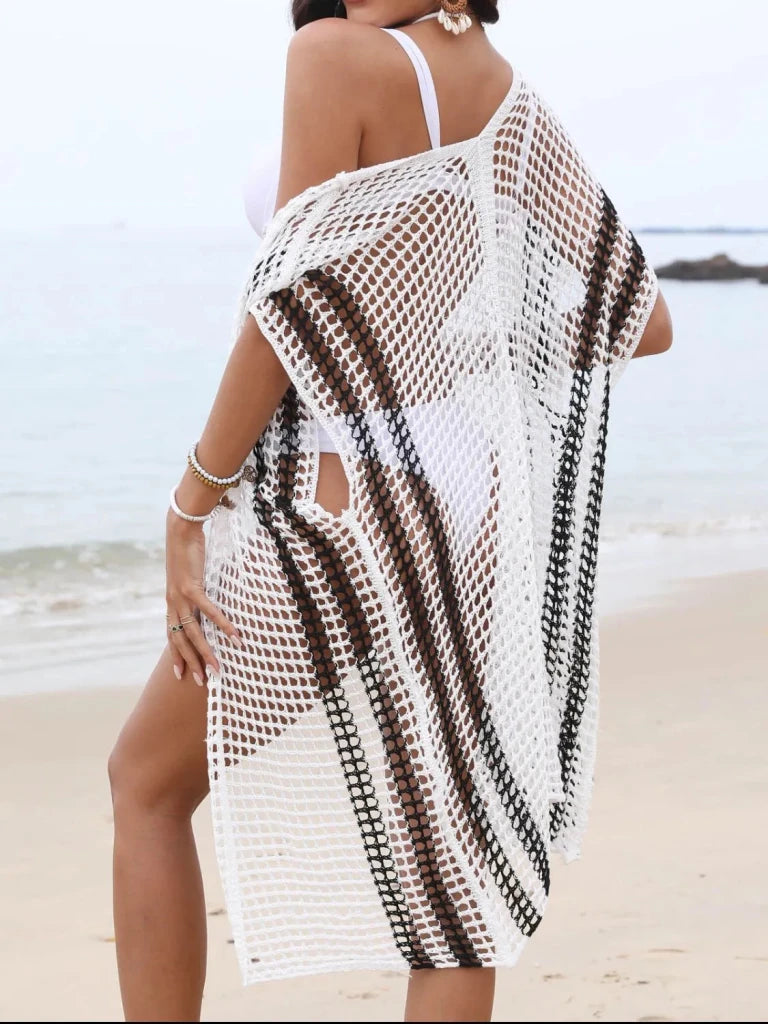 Open Front Contrast Openwork Cover - Up - White by Trendsi from FREYA’S CLOSET