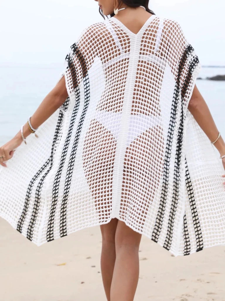 Open Front Contrast Openwork Cover - Up - White by Trendsi from FREYA’S CLOSET