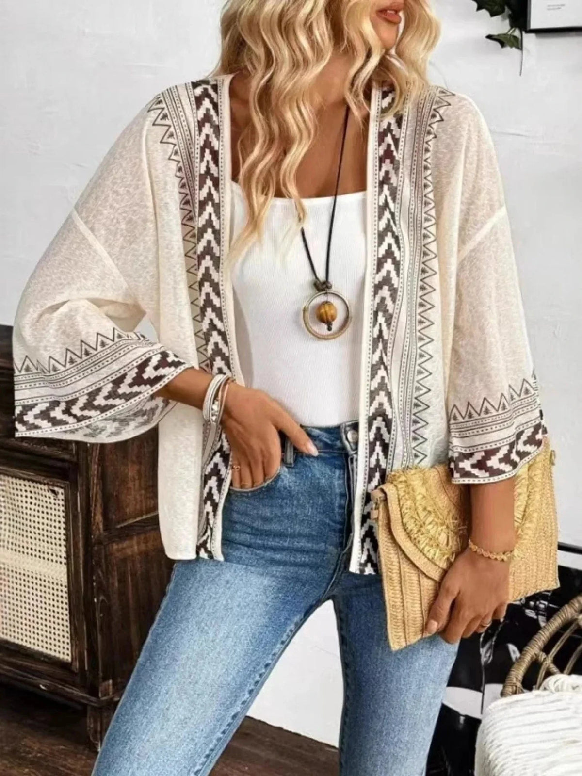 Trendsi Khaki / S Open Front Kimono Cardigan