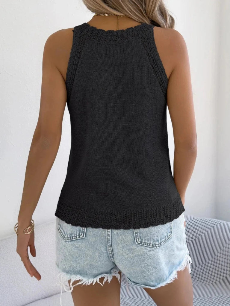 Openwork Sleeveless Knit Tank - Black by Trendsi from FREYA’S CLOSET