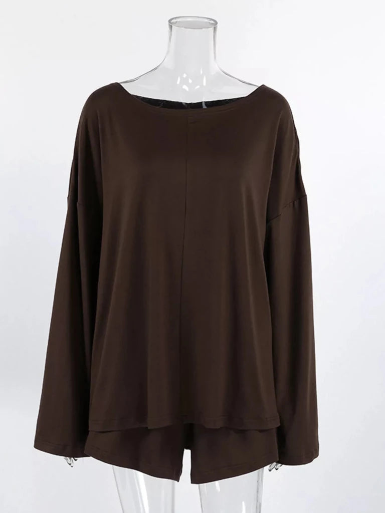 Oversized long sleeve top and shorts lounge set, alternate product image