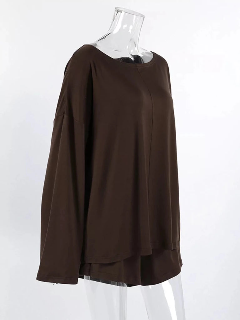 Oversized long sleeve top and shorts lounge set, alternate product image