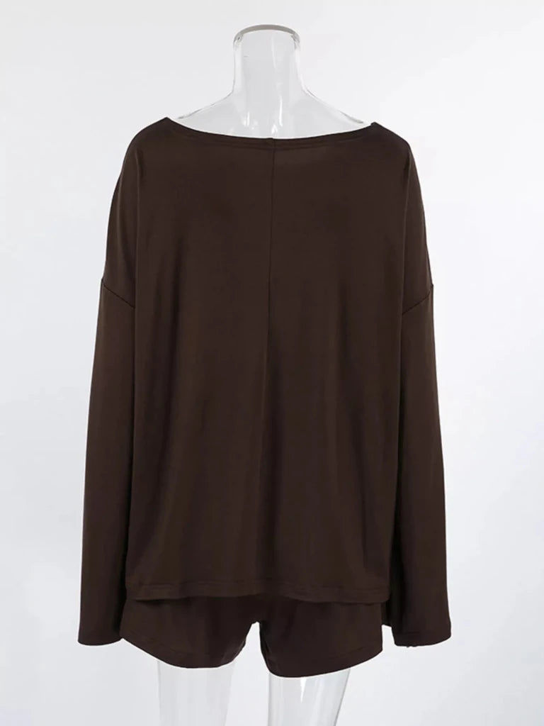 Oversized long sleeve top and shorts lounge set, alternate product image