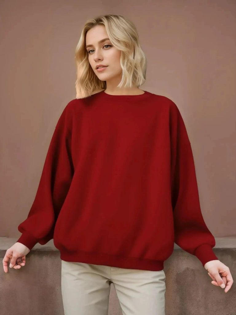 Oversized Round Neck Long Sleeve Knit Top - Scarlet by Trendsi from FREYA’S CLOSET