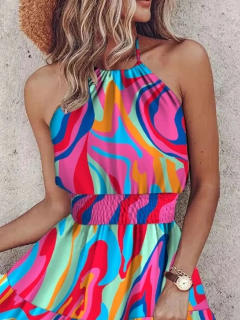 Paisley Print Halter Neck Mini Dress - Color by Trendsi from FREYA’S CLOSET