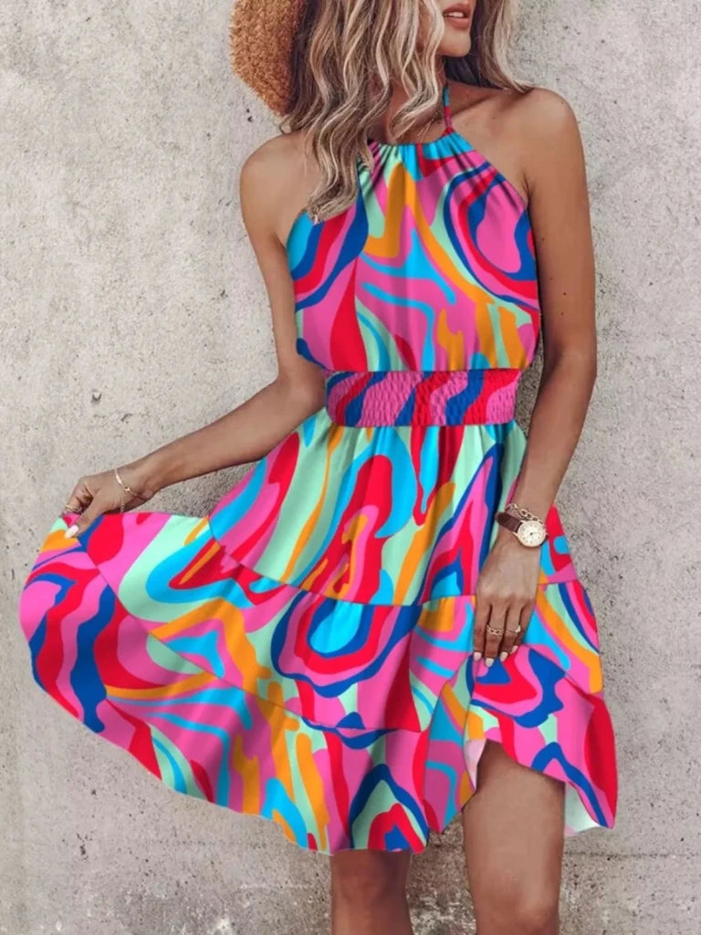 Paisley Print Halter Neck Mini Dress - Color by Trendsi from FREYA’S CLOSET