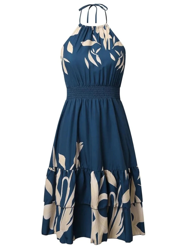 Paisley Print Halter Neck Mini Dress - Dark Blue by Trendsi from FREYA’S CLOSET