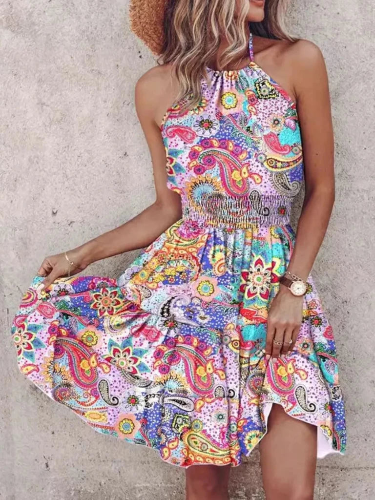 Paisley Print Halter Neck Mini Dress - Light Purple by Trendsi from FREYA’S CLOSET