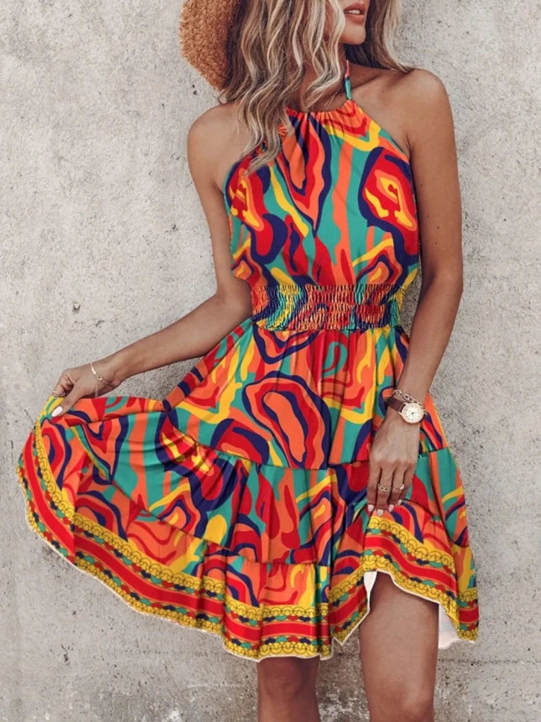 Paisley Print Halter Neck Mini Dress - Orange by Trendsi from FREYA’S CLOSET