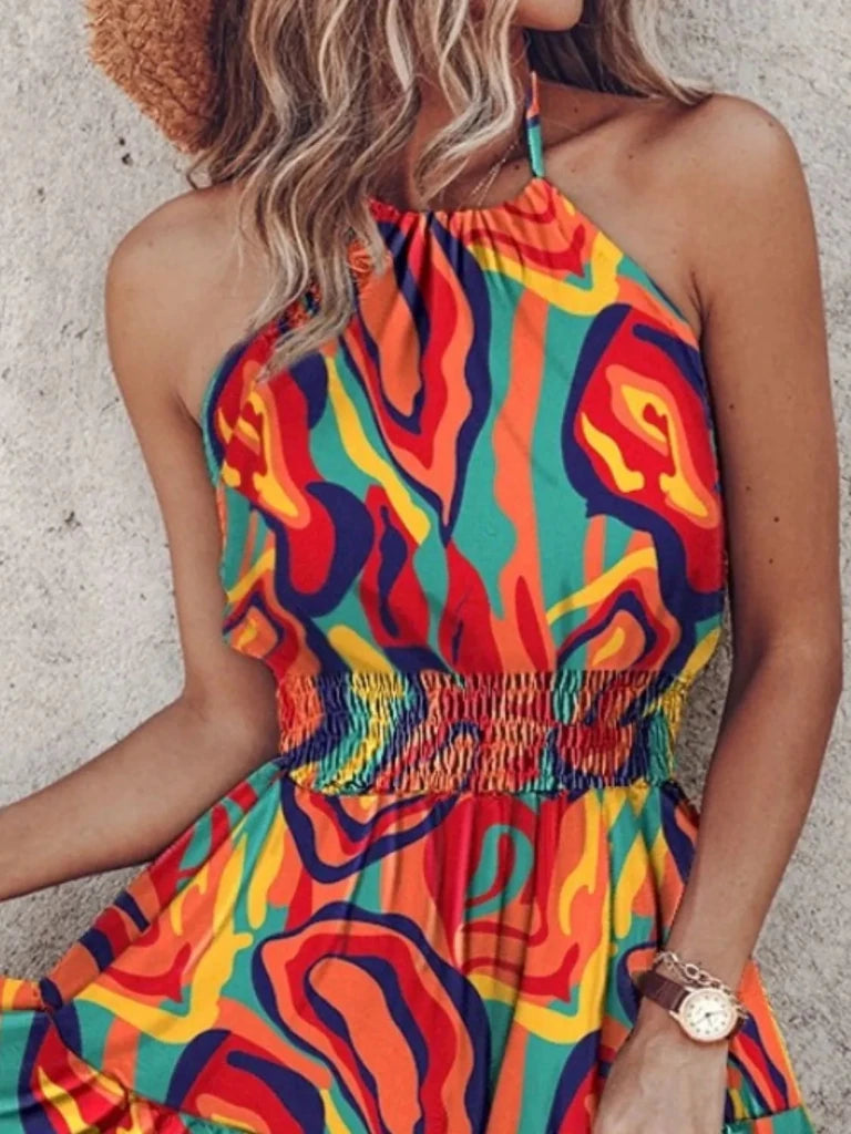 Paisley Print Halter Neck Mini Dress - Orange by Trendsi from FREYA’S CLOSET