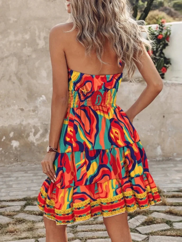 Paisley Print Halter Neck Mini Dress - Orange by Trendsi from FREYA’S CLOSET