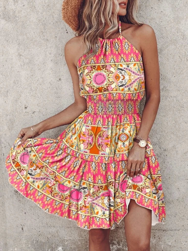 Paisley Print Halter Neck Mini Dress - Pink by Trendsi from FREYA’S CLOSET