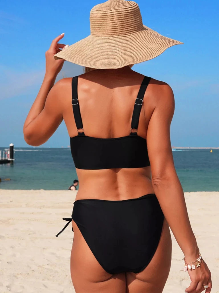 Palm Tree Cutout Lace - Up Swim Set - Black by Trendsi from FREYA’S CLOSET