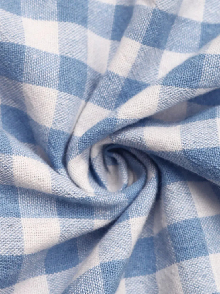 Perfee Tie Front Plaid Puff Sleeve Top - Light Blue by Trendsi from FREYA’S CLOSET