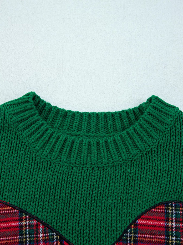 Plaid Bow Graphic Christmas Sweater - Dark Green by Trendsi from FREYA’S CLOSET