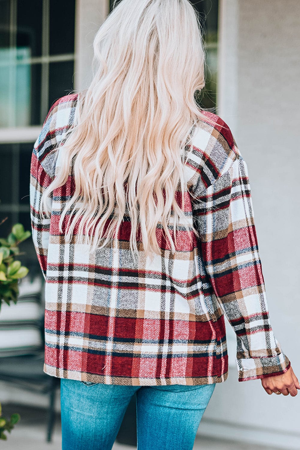 Trendsi Plaid Button Front Shirt Jacket with Breast Pockets