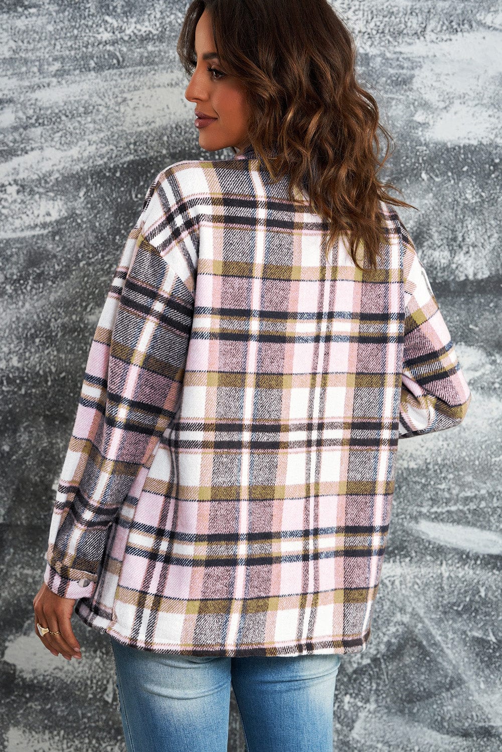 Trendsi Plaid Button Front Shirt Jacket with Breast Pockets