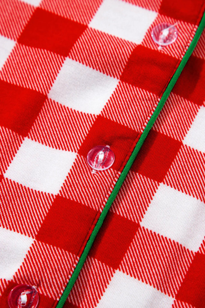 Plaid Collared Neck Long Sleeve Top and Pants Set - Fiery Red by Trendsi from FREYA’S CLOSET