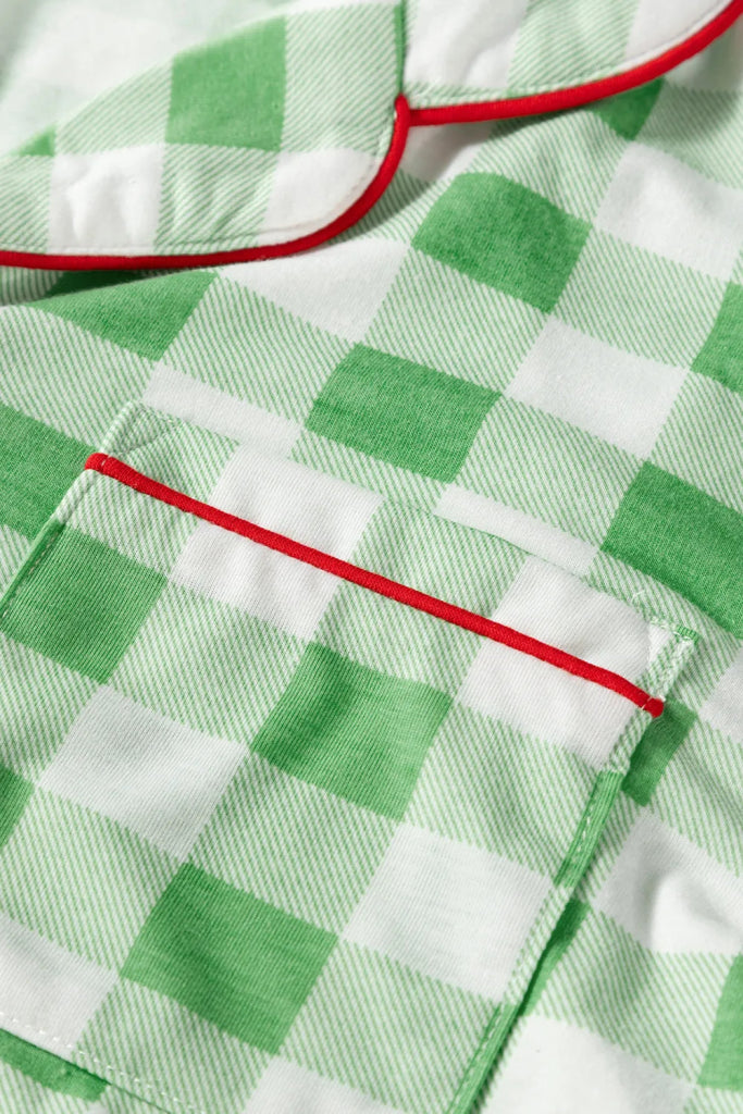 Plaid Collared Neck Long Sleeve Top and Pants Set - Light Green by Trendsi from FREYA’S CLOSET