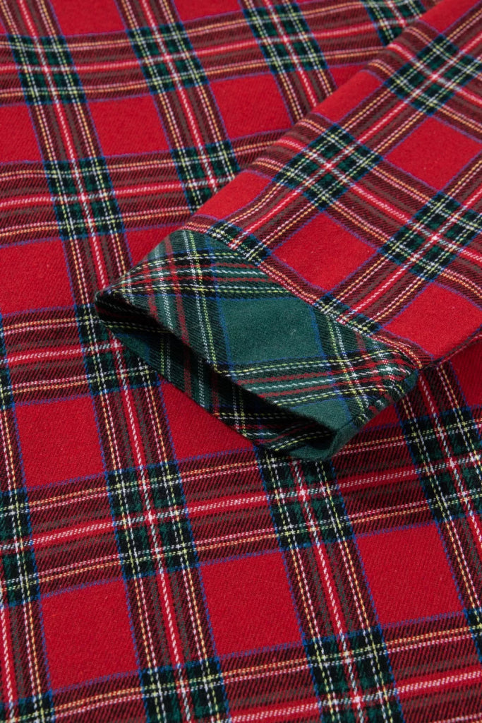Plaid Contrast Patched Christmas Holiday Long Sleeve Shirt and Short 2pcs Pajama Set - Deep Red by Trendsi from FREYA’S CLOSET