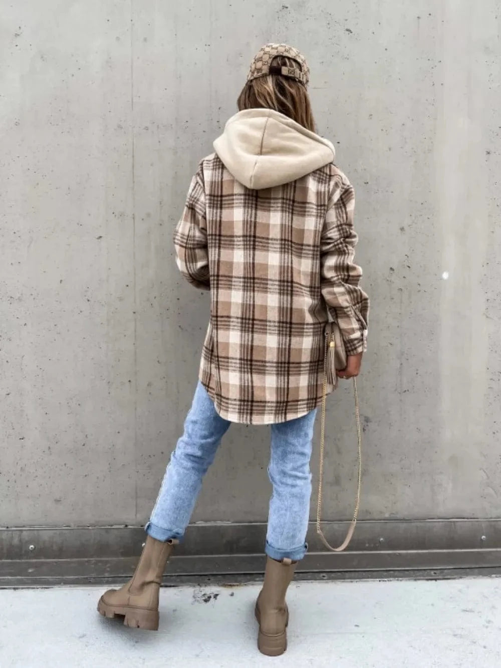 Trendsi Plaid Dropped Shoulder Hooded Jacket