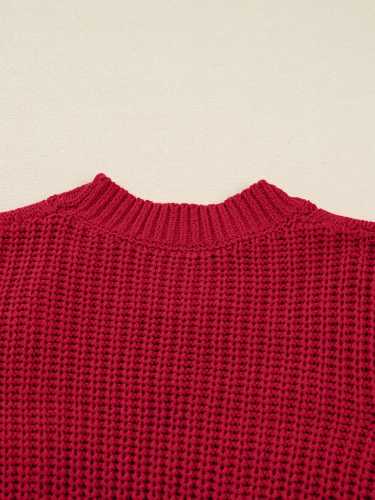 Plaid Lace Up Detail Christmas Holiday Puff Short Sleeve Sweater - Deep Red by Trendsi from FREYA’S CLOSET