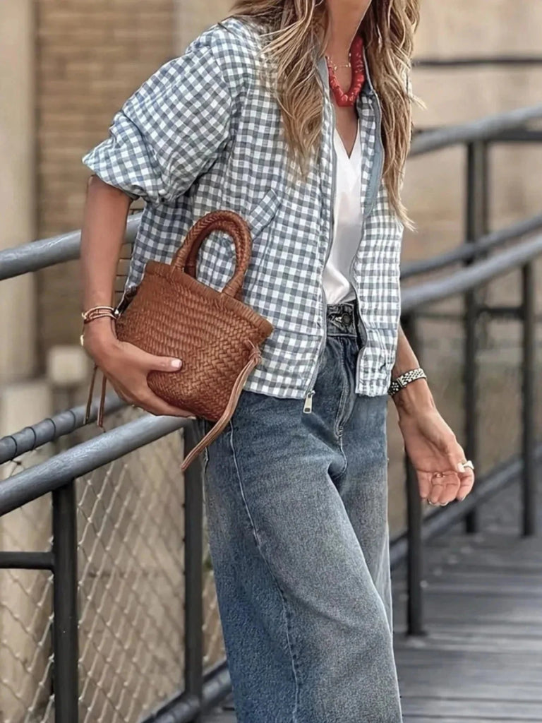 Plaid Zip Up Long Sleeve Jacket – Sky Blue by Trendsi from FREYA’S CLOSET