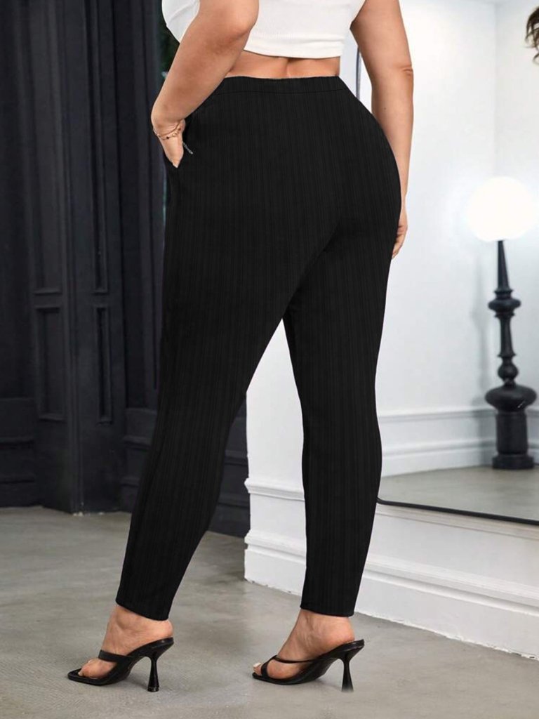 Plus Size Elegant Chain Decor High Waist Skinny Pants - Black by Trendsi from FREYA’S CLOSET