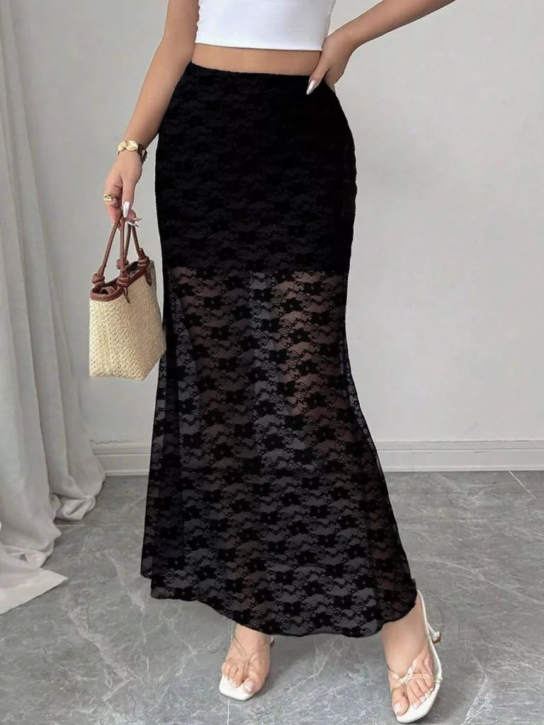 Plus Size Elegant Lace Mermaid Sheer Skirt - Black by Trendsi from FREYA’S CLOSET