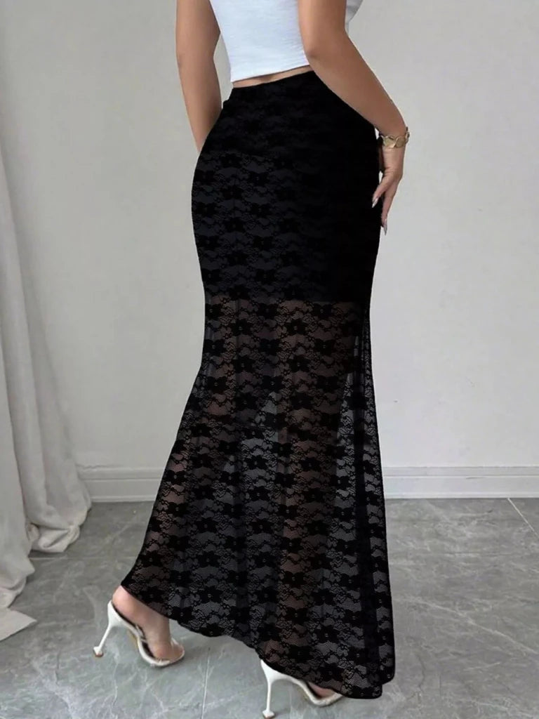 Plus Size Elegant Lace Mermaid Sheer Skirt - Black by Trendsi from FREYA’S CLOSET