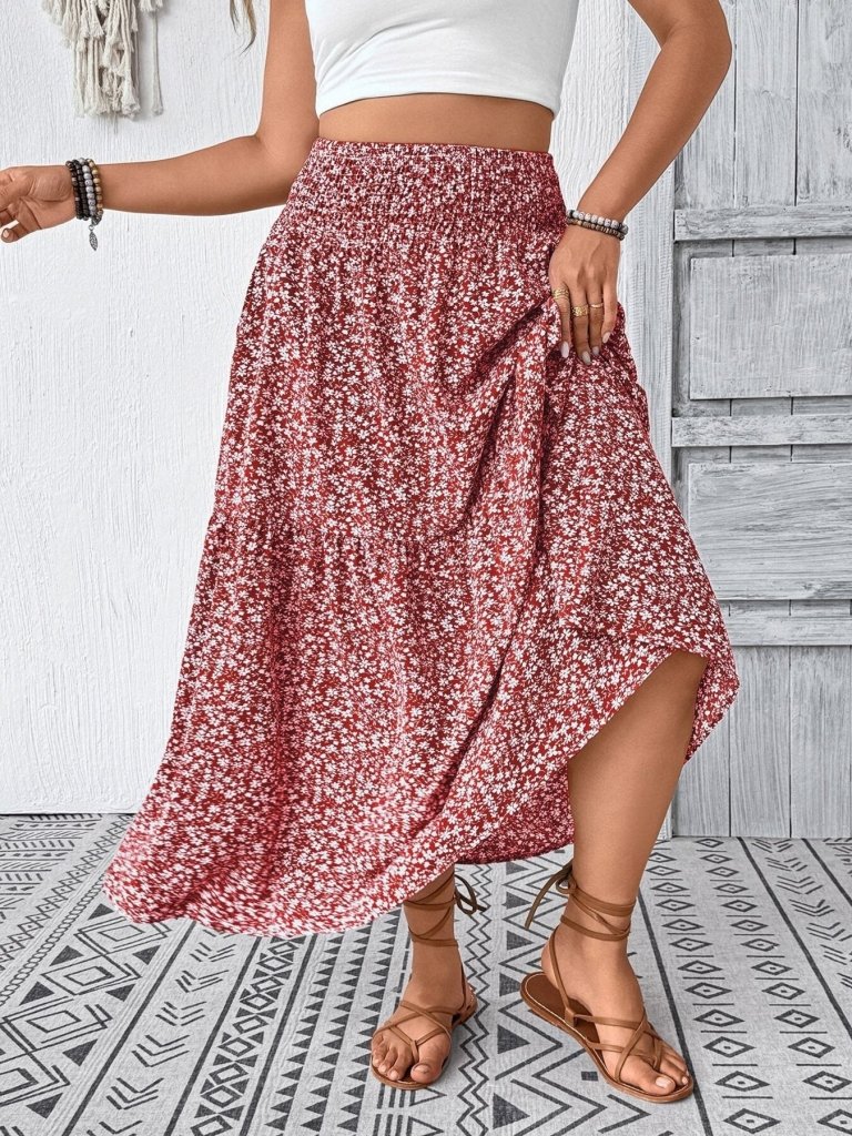 Plus Size Floral Print Tiered Skirt - Dusty Pink by Trendsi from FREYA’S CLOSET