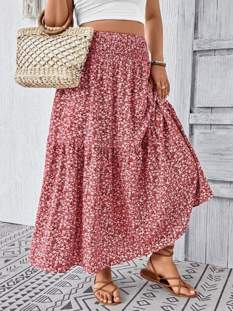 Plus Size Floral Print Tiered Skirt - Dusty Pink by Trendsi from FREYA’S CLOSET