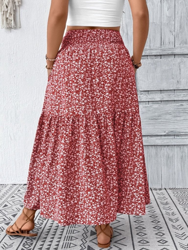 Plus Size Floral Print Tiered Skirt - Dusty Pink by Trendsi from FREYA’S CLOSET