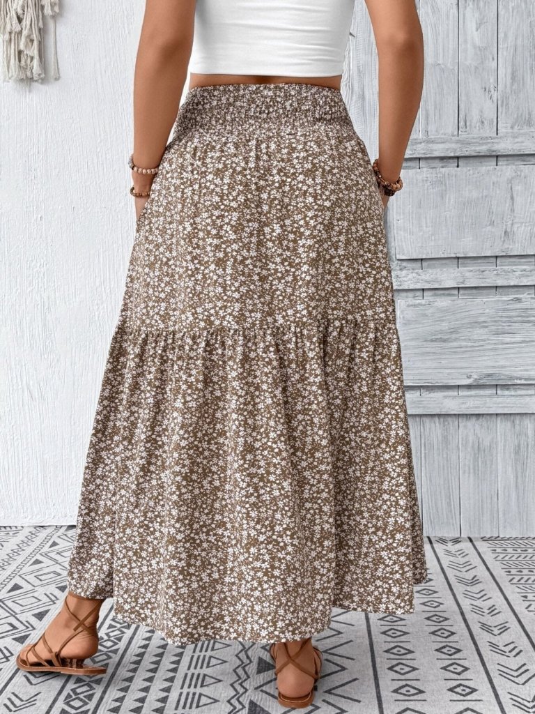 Plus Size Floral Print Tiered Skirt - Mocha by Trendsi from FREYA’S CLOSET