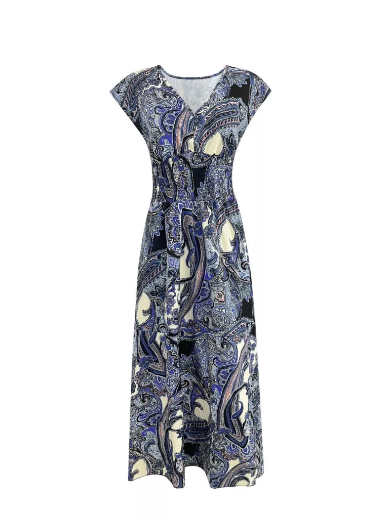 Plus Size Floral V - Neck Cap Sleeve Maxi Dress - Light Blue by Trendsi from FREYA’S CLOSET