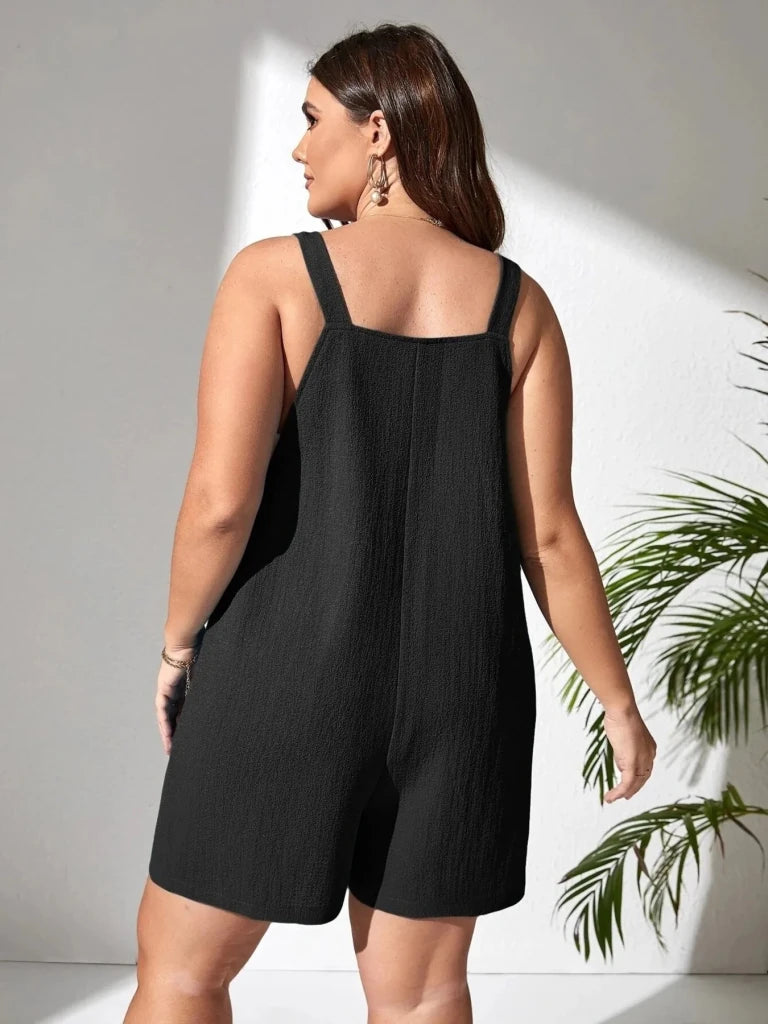 Plus Size Knotted Strap Romper with Pockets - Black by Trendsi from FREYA’S CLOSET